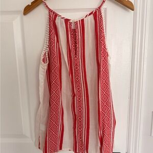 Vince Camuto Red and White Patterned Tank (M)